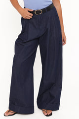 Elinor Cuffed Denim Pant - Dark Wash