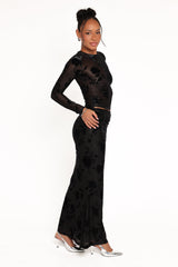 Emily Burnout Velvet Skirt - Black
