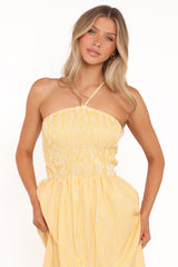 Aviva Smocked Midi Dress - Mango Stripe