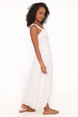 Enola Gather Midi Dress - White