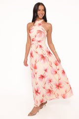 Kaira Halterneck Maxi Dress - Pink Floral