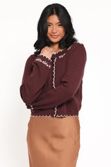 Payton Bow Scallop Cardigan - Plum