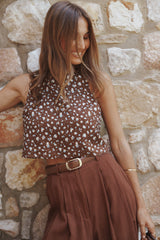 Madison Linen Cropped Tank - Brown Floral