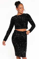 Quinne Cropped Sequin Top - Black