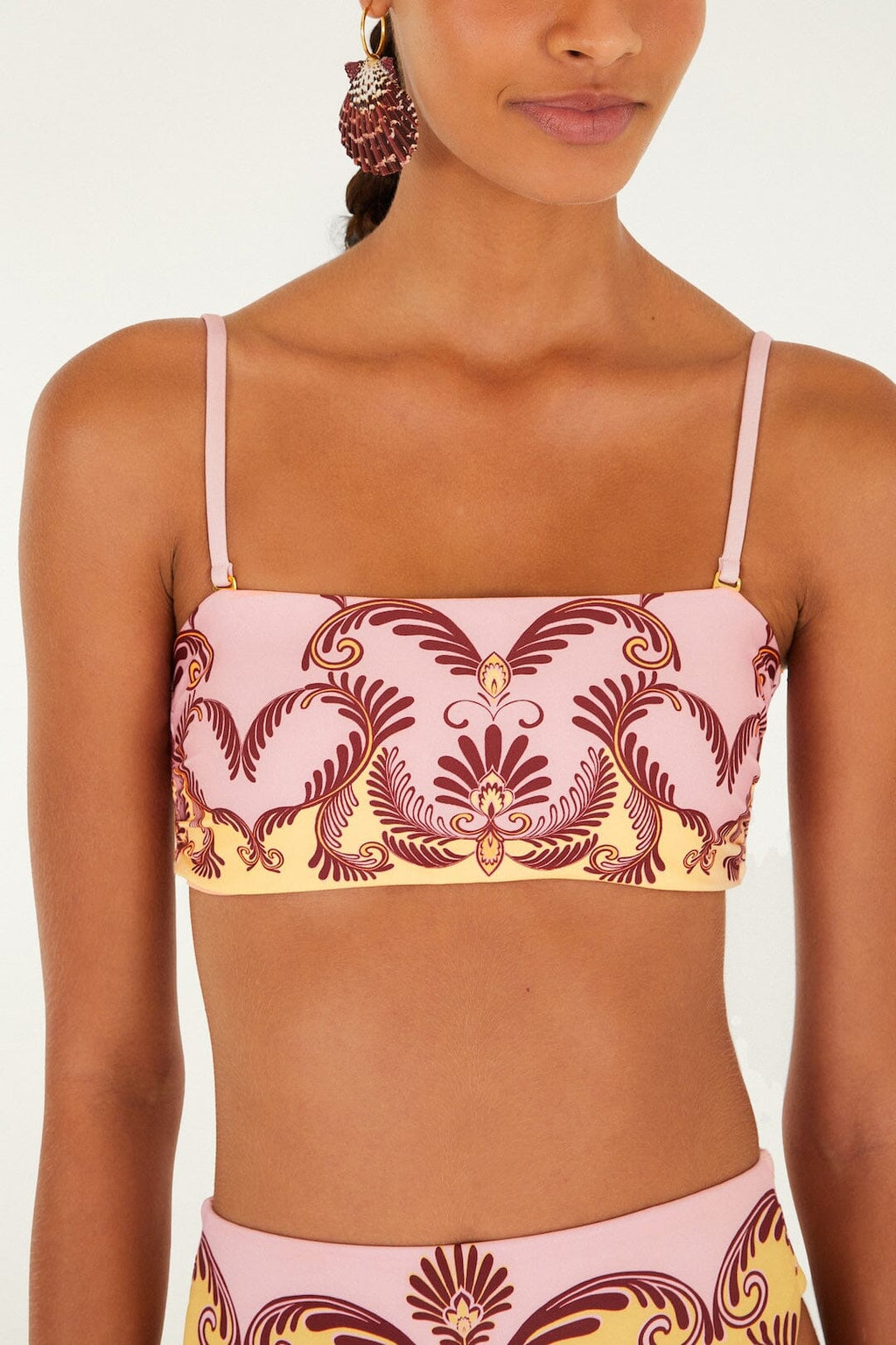 Soft Yellow Arabesc Bandeau Bikini Top