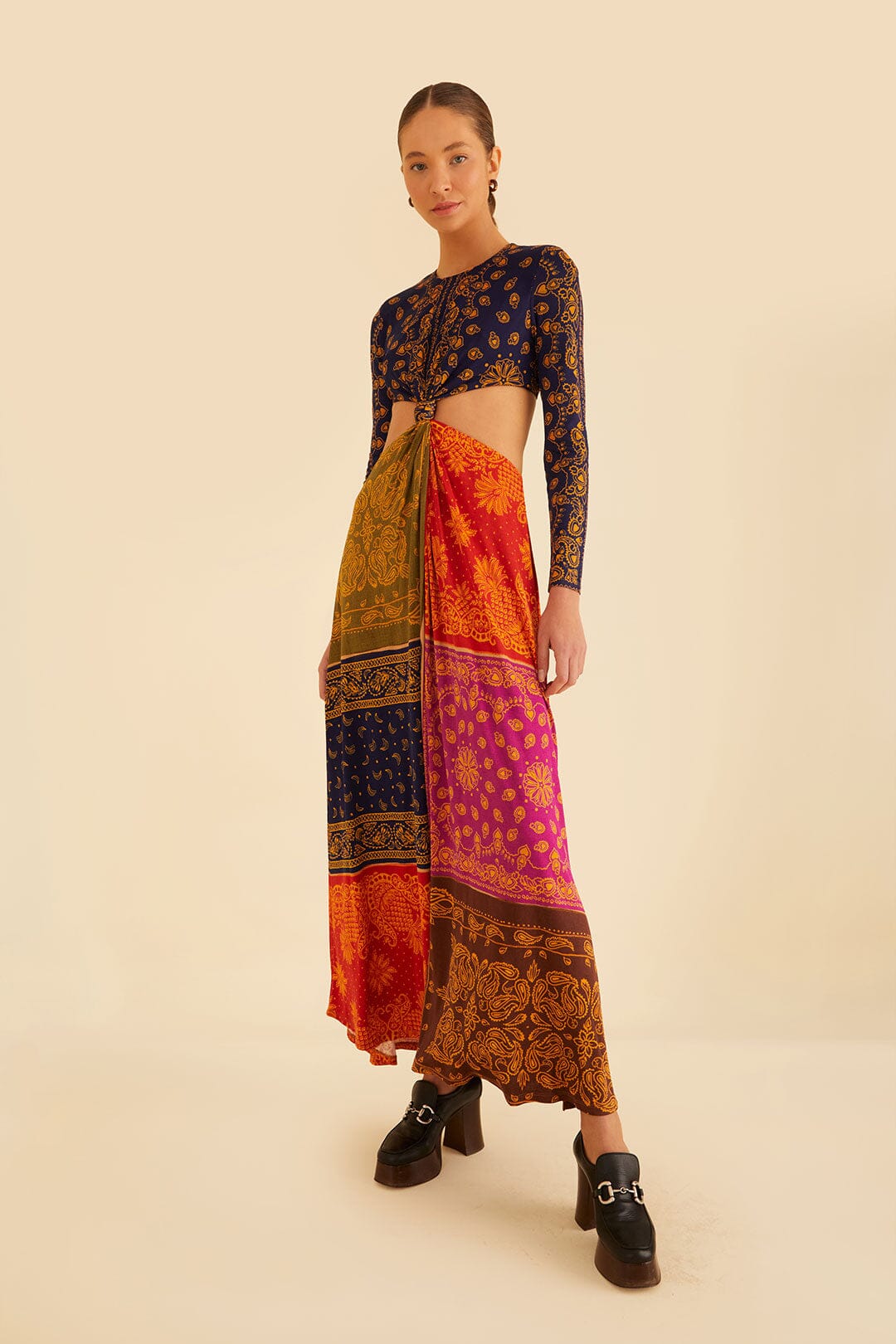 Multicolor Bandana Dream Cut Out Maxi Dress
