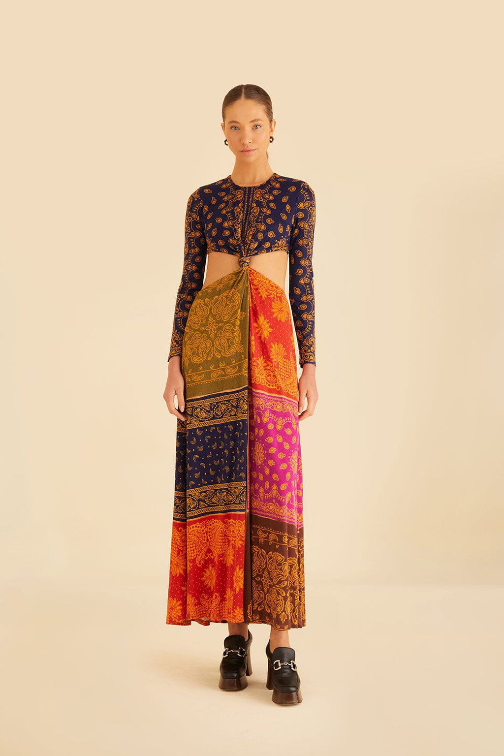 Multicolor Bandana Dream Cut Out Maxi Dress