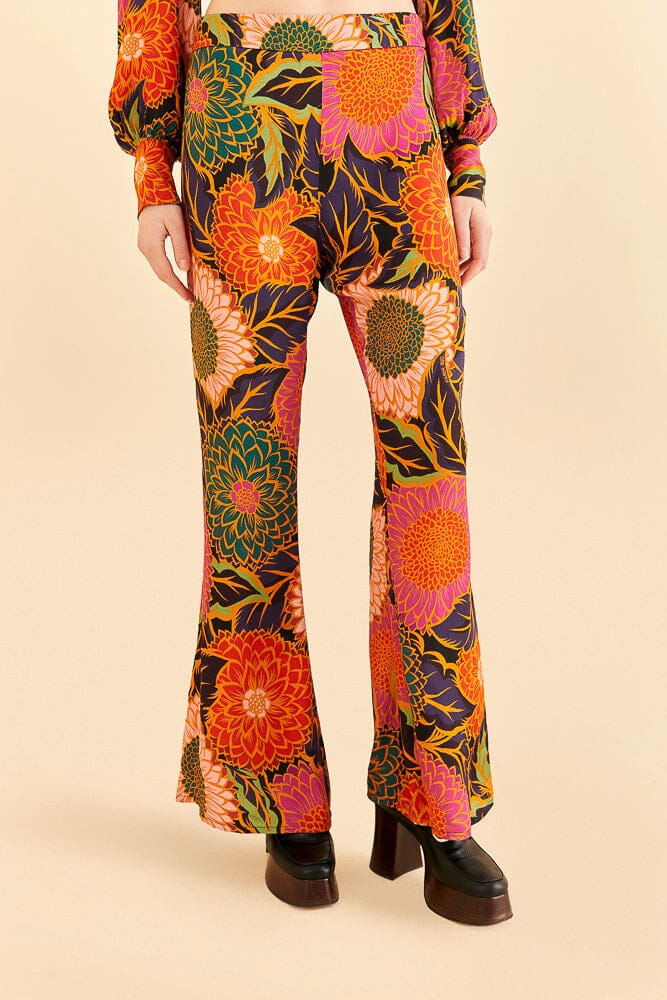 Multicolor Vintage Garden Satin Flare Pants