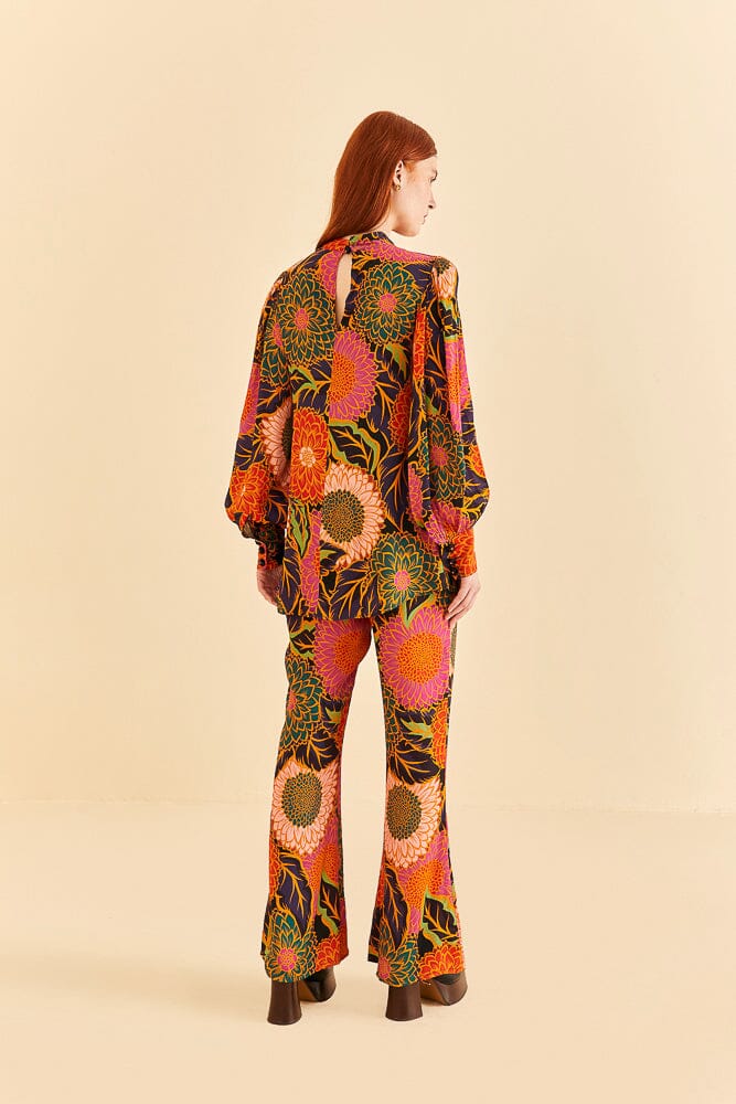 Multicolor Vintage Garden Satin Flare Pants