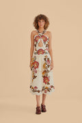 Sand Leopard Flowers Cut Out Midi Dress