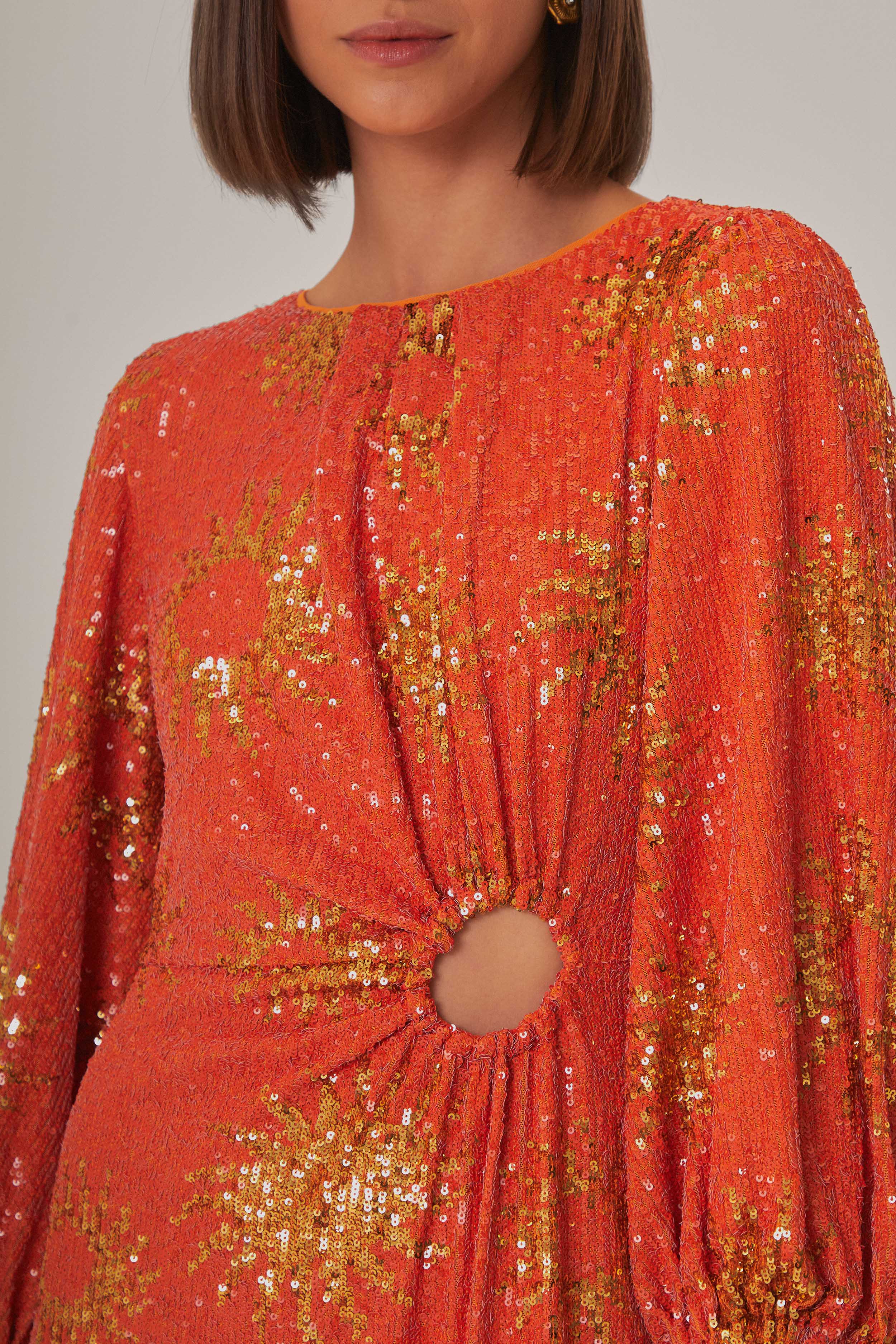 Orange Sunny Mood Sequin Cut Out Midi Dress
