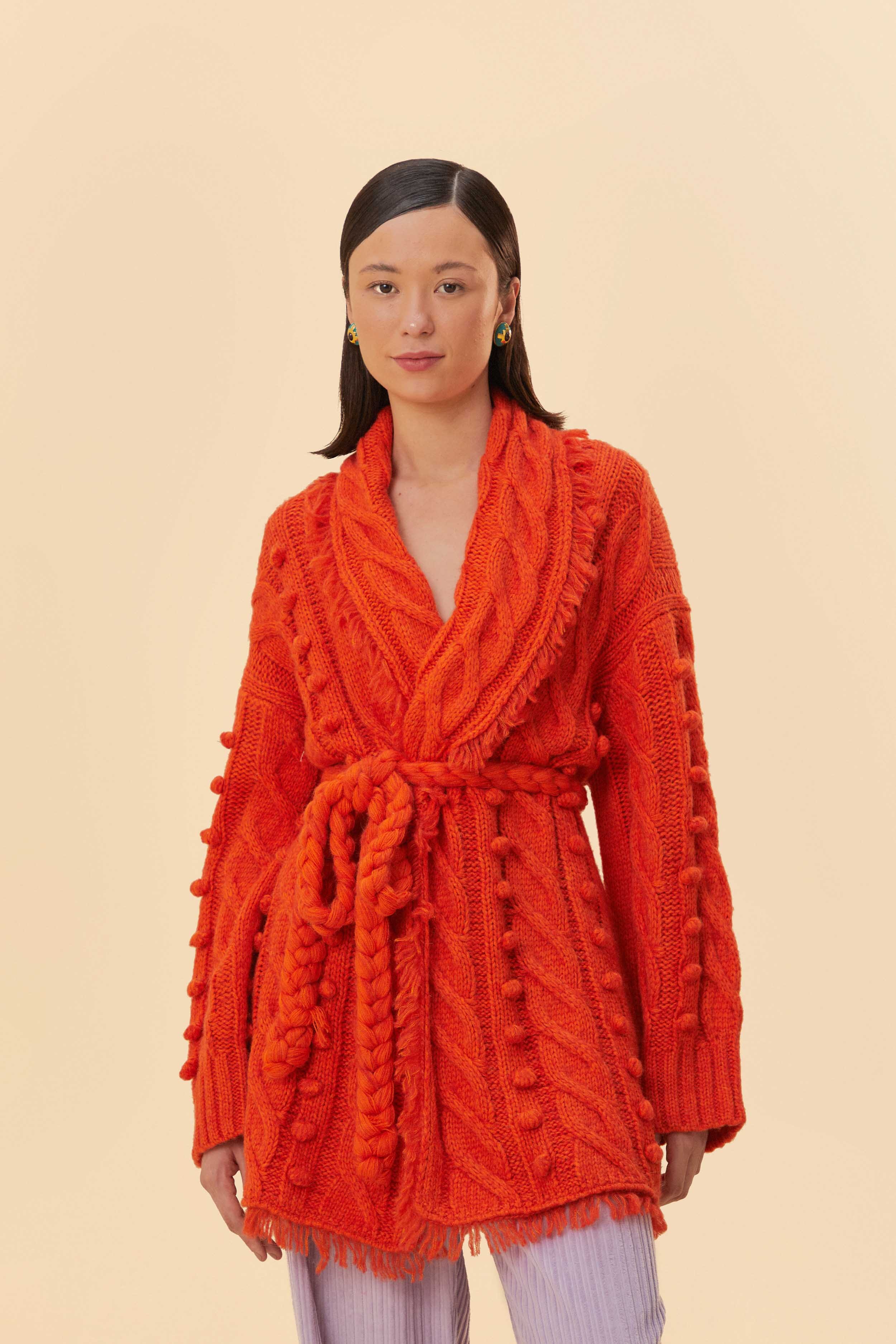Orange Braided Knit Cardigan