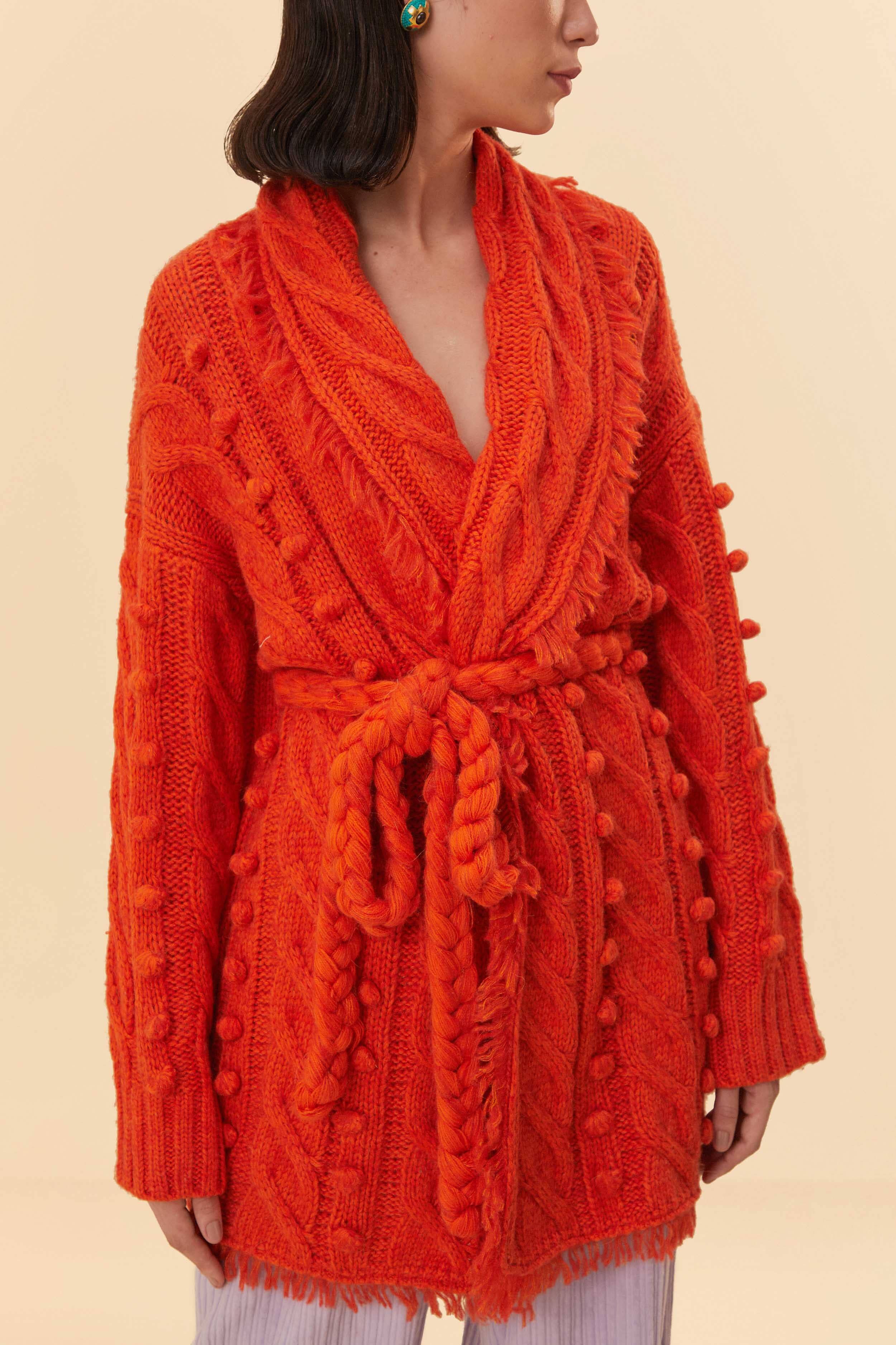Orange Braided Knit Cardigan