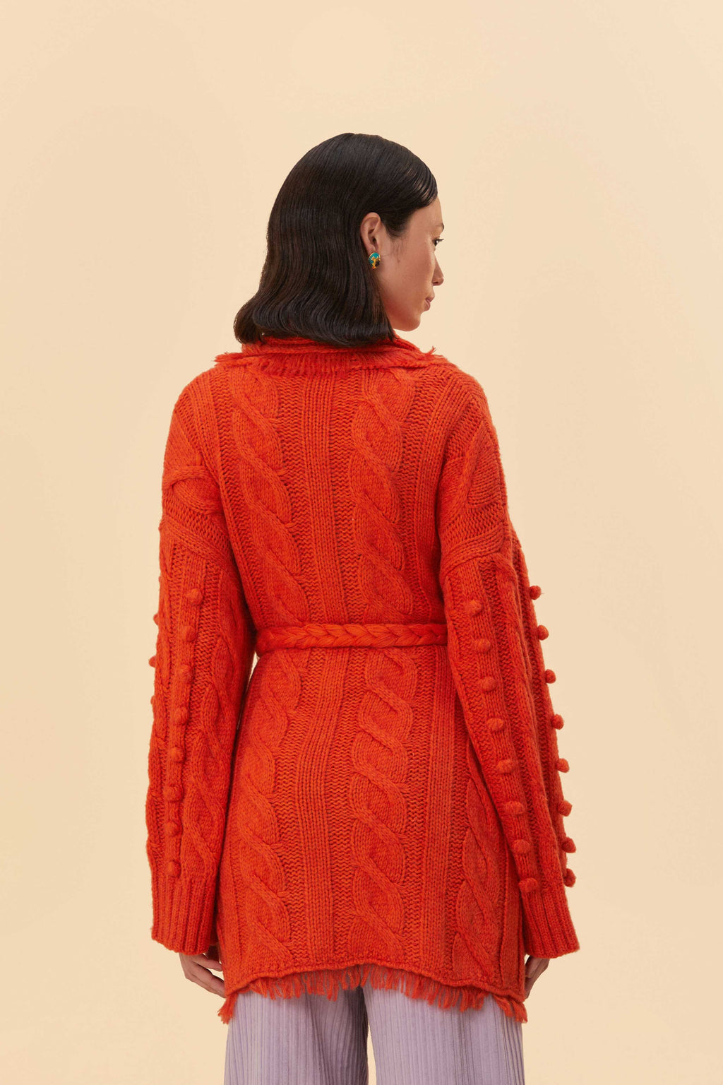 Orange Braided Knit Cardigan