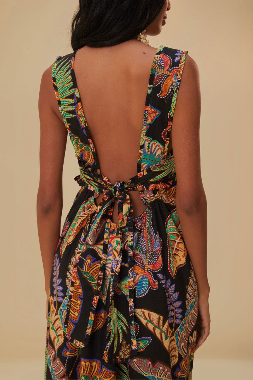 Cool Foliage Black Sleeveless Maxi Dress