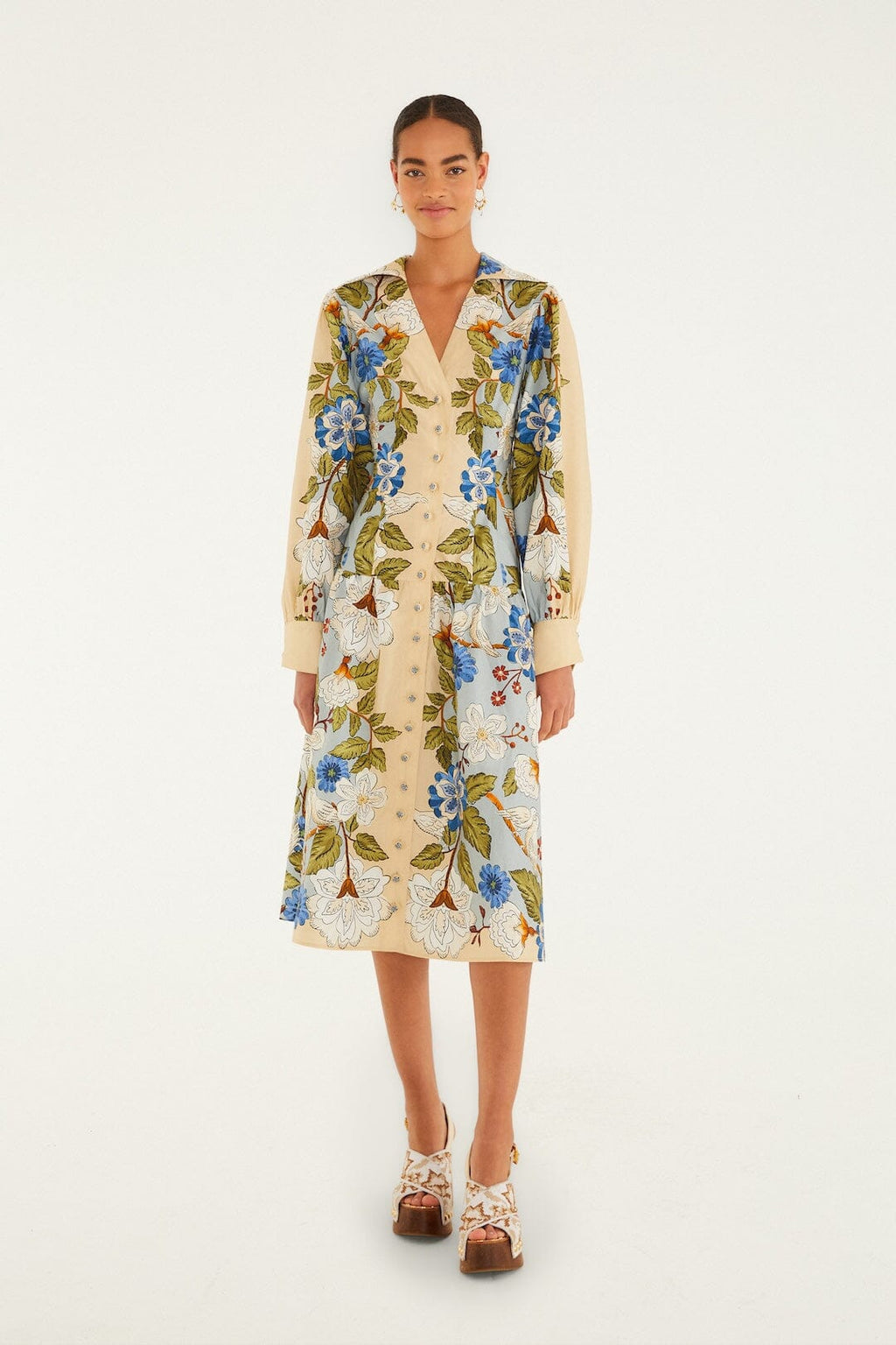 Sand Garden Scarf Long Sleeve Organic Cotton Midi Dress