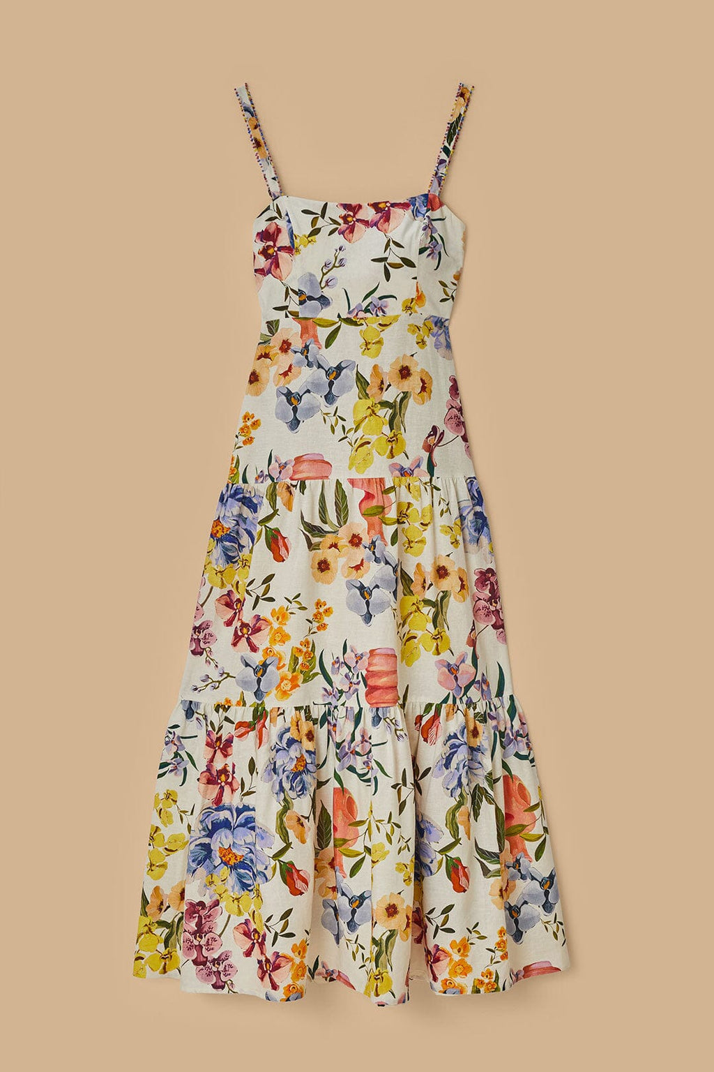 Off-White Greek Garden LENZING™ ECOVERO™ Euroflax™ Maxi Dress