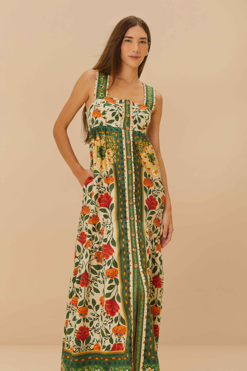 Sand Garden Tapestry Back Bow Maxi Dress
