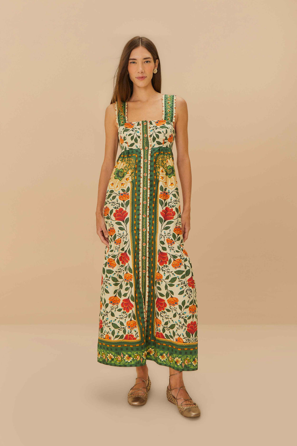 Sand Garden Tapestry Back Bow Maxi Dress
