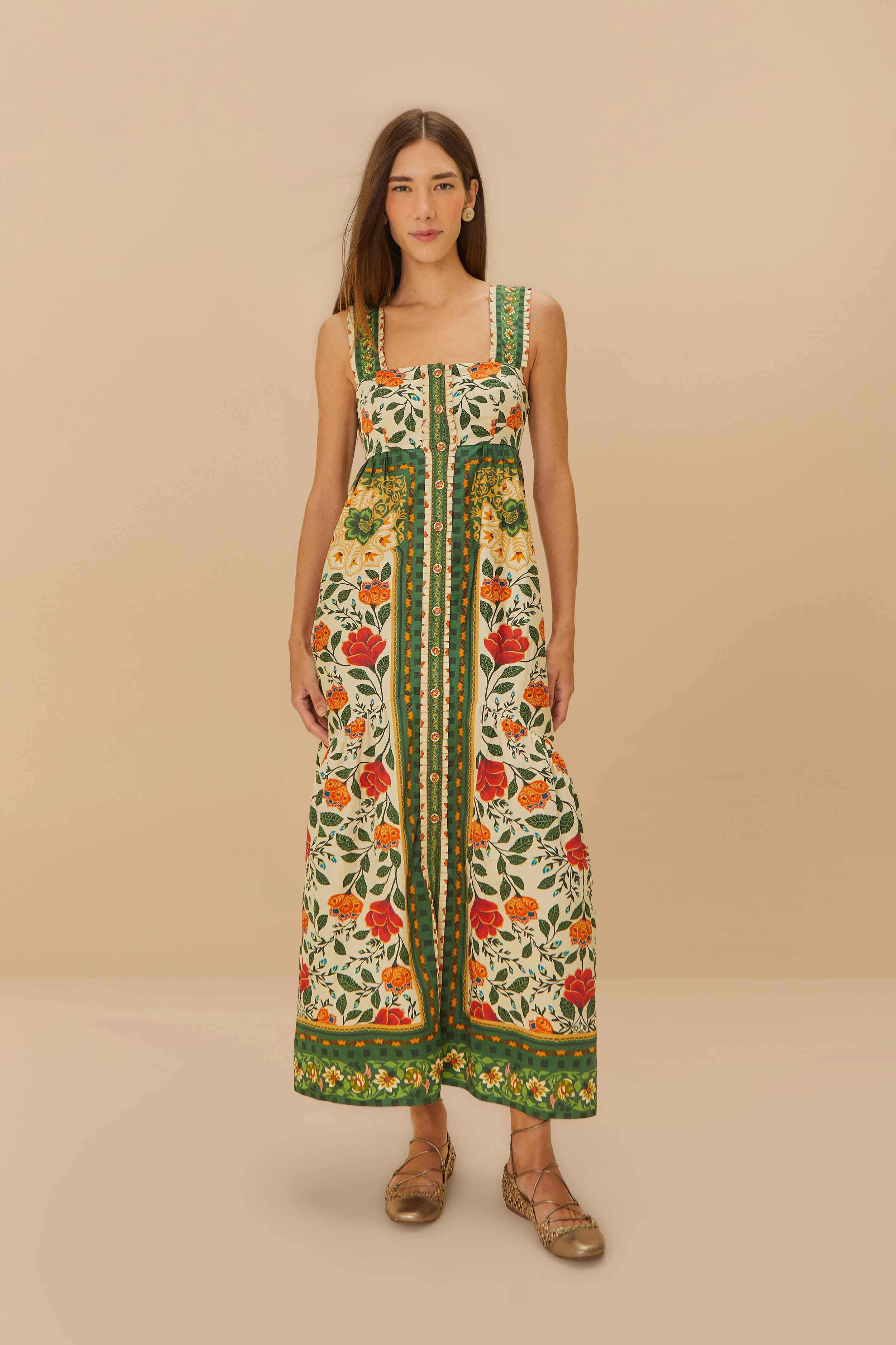 Sand Garden Tapestry Back Bow Maxi Dress