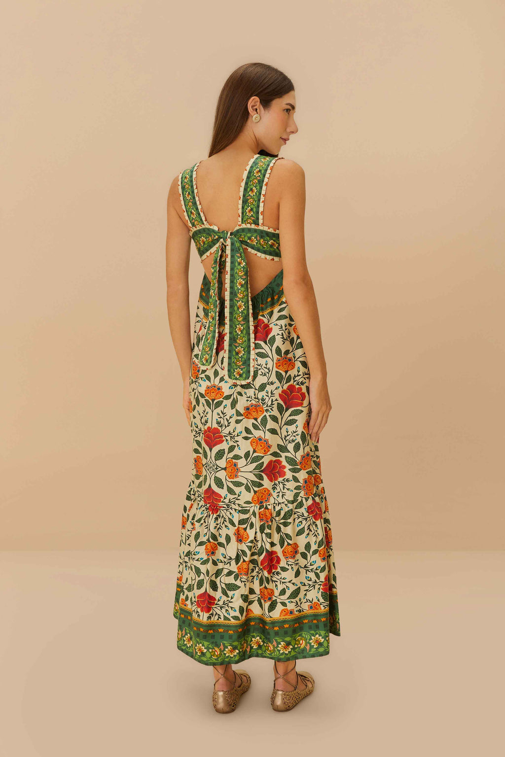 Sand Garden Tapestry Back Bow Maxi Dress