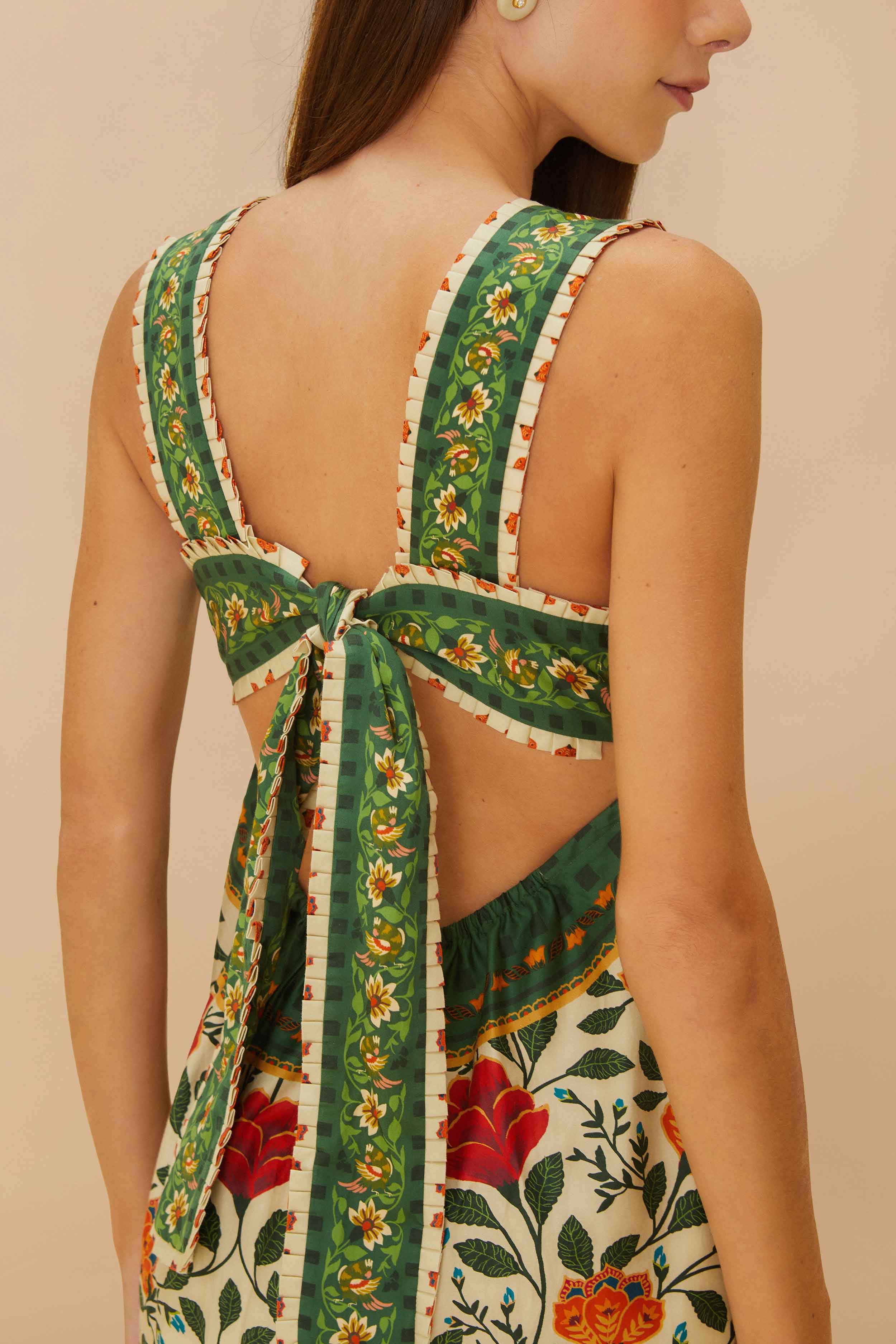 Sand Garden Tapestry Back Bow Maxi Dress