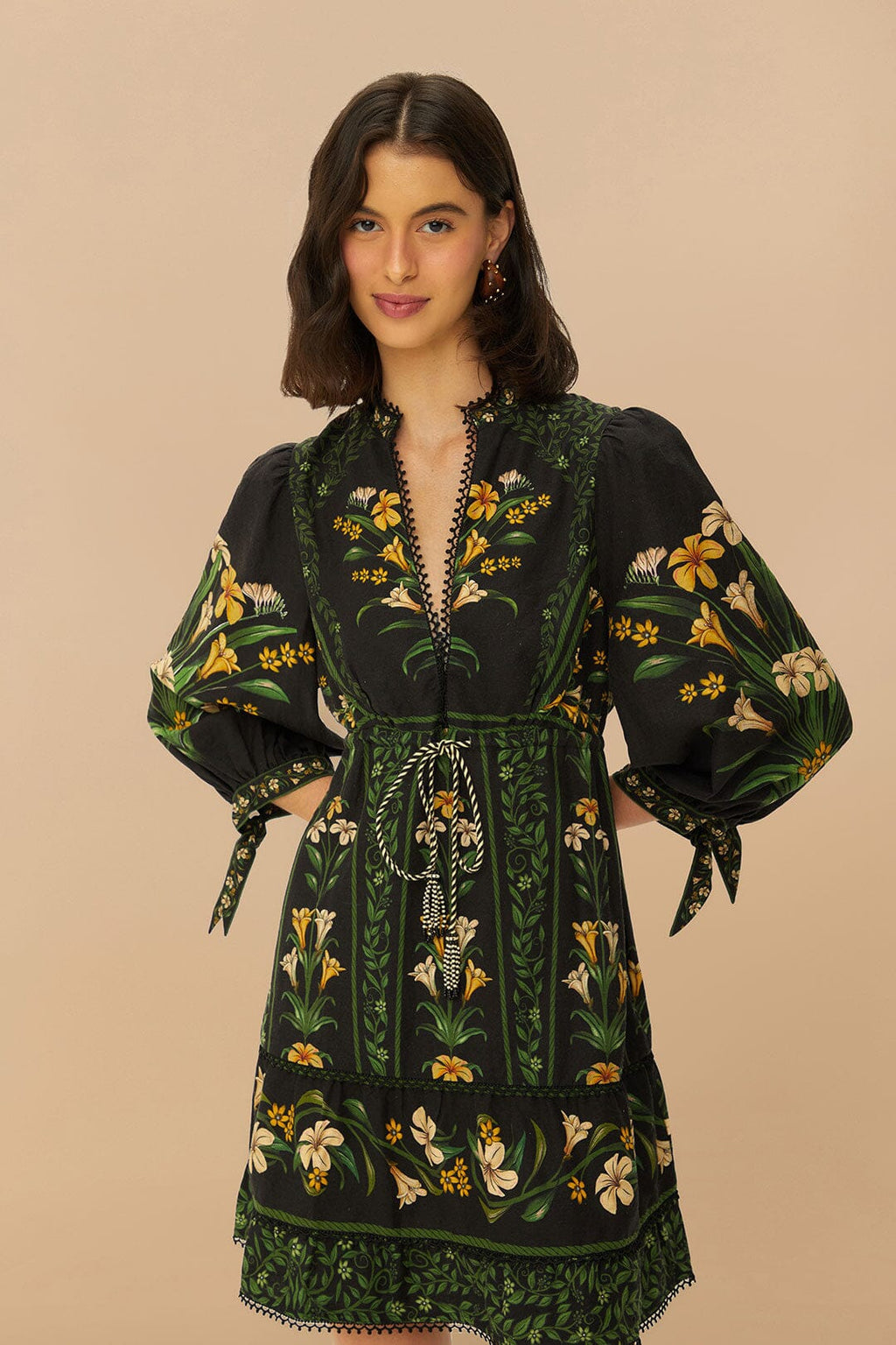 Black Flowers Arch LENZING™ ECOVERO™ Euroflax™ Mini Dress