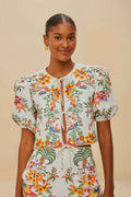Off-White Delicate Forest Scarves Euroflax™ Premium Linen Blouse