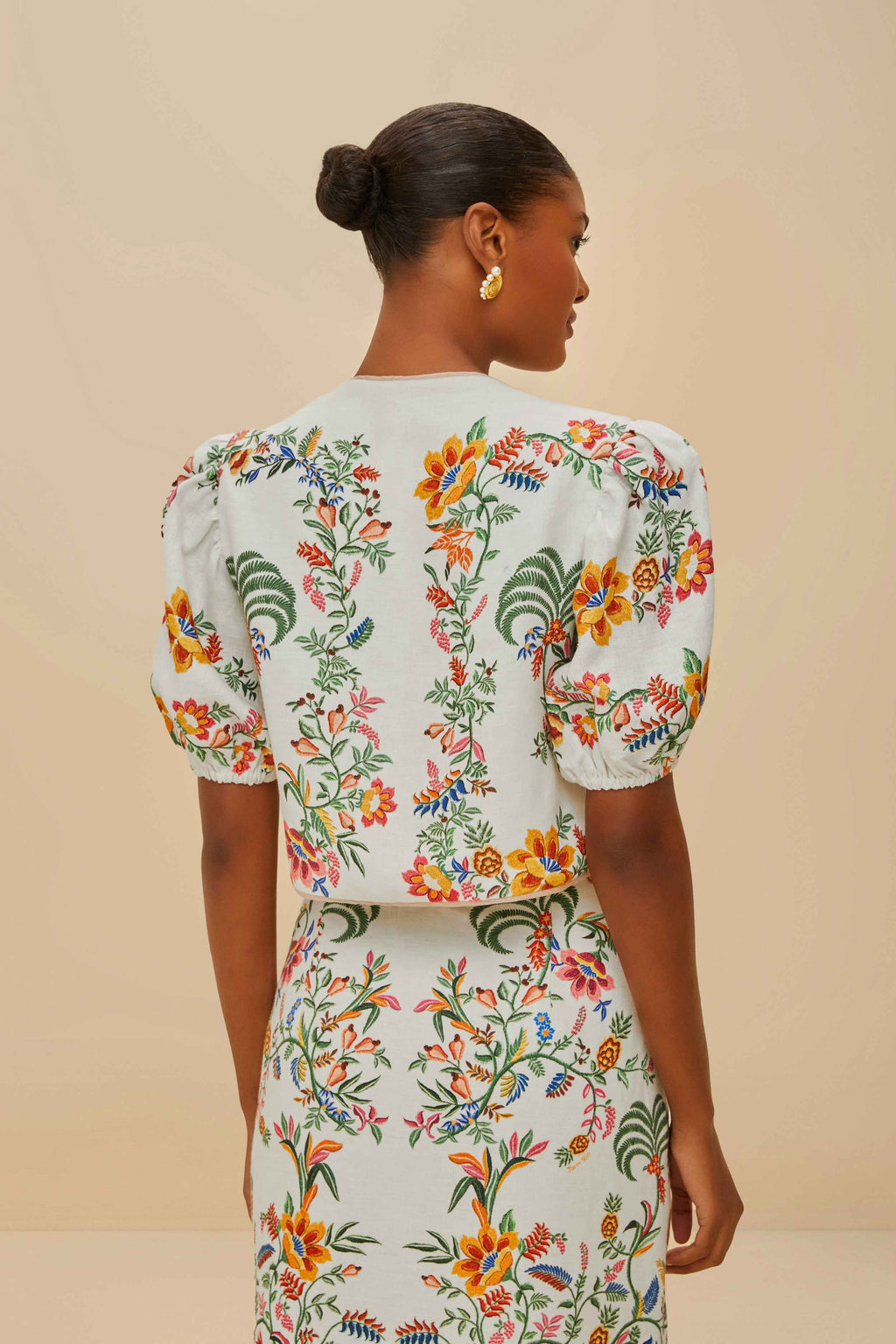 Off-White Delicate Forest Scarves Euroflax™ Premium Linen Blouse