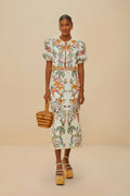 Off-White Delicate Forest Euroflax™ Premium Linen Midi Skirt