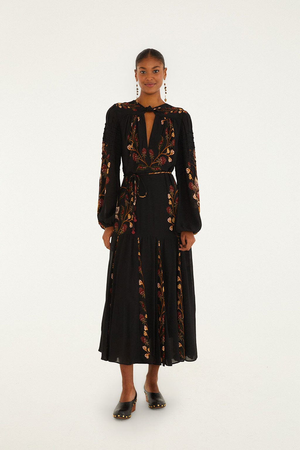 Black Berry Garden Long Sleeve Pleated Maxi Dress