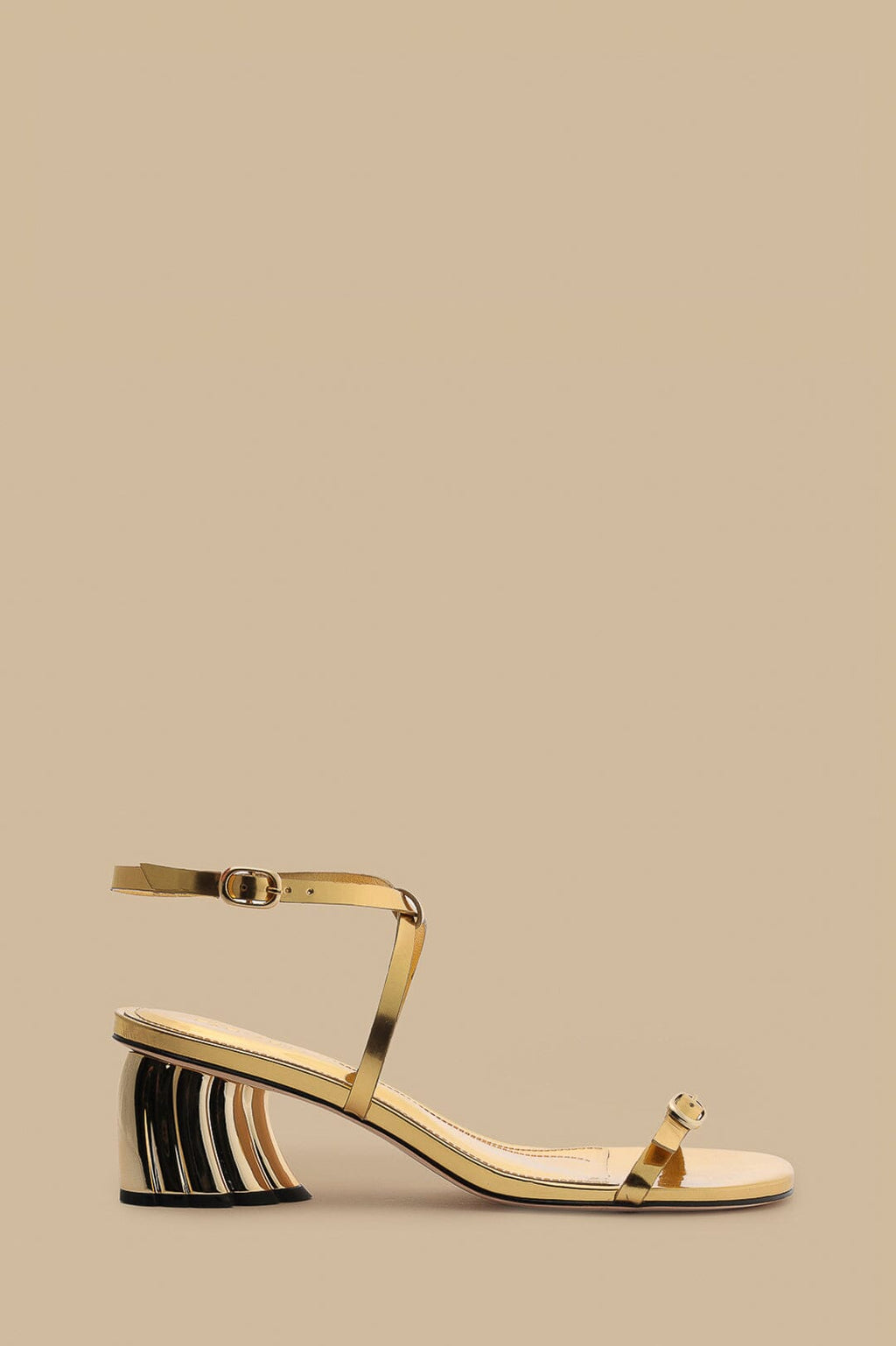 Gold Monstera Heeled Scallop Sandal