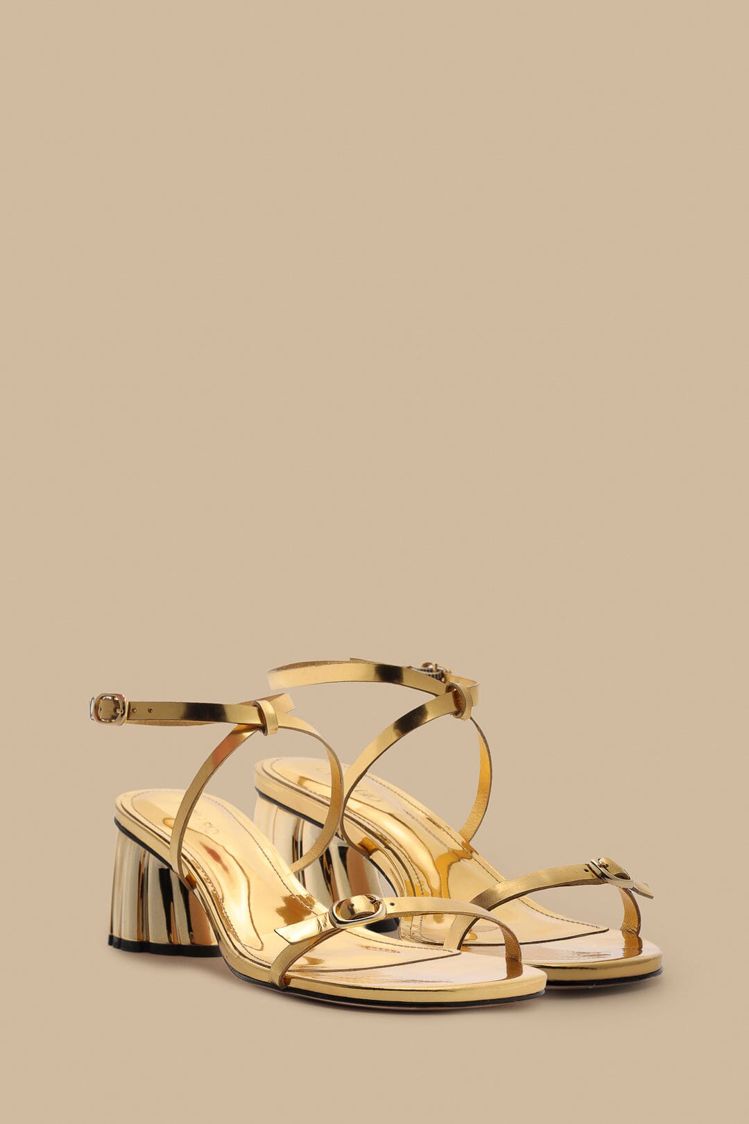 Gold Monstera Heeled Scallop Sandal