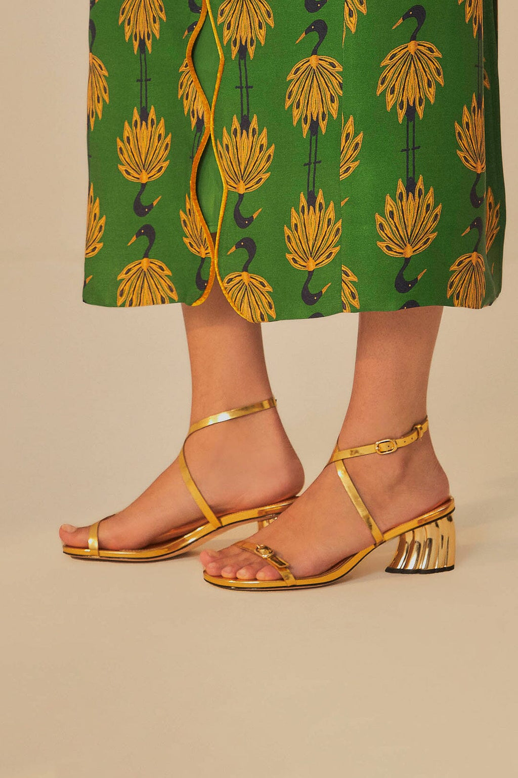 Gold Monstera Heeled Scallop Sandal