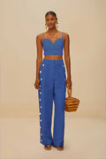 Blue High Waisted Wavy Euroflax™ Premium Linen Pants