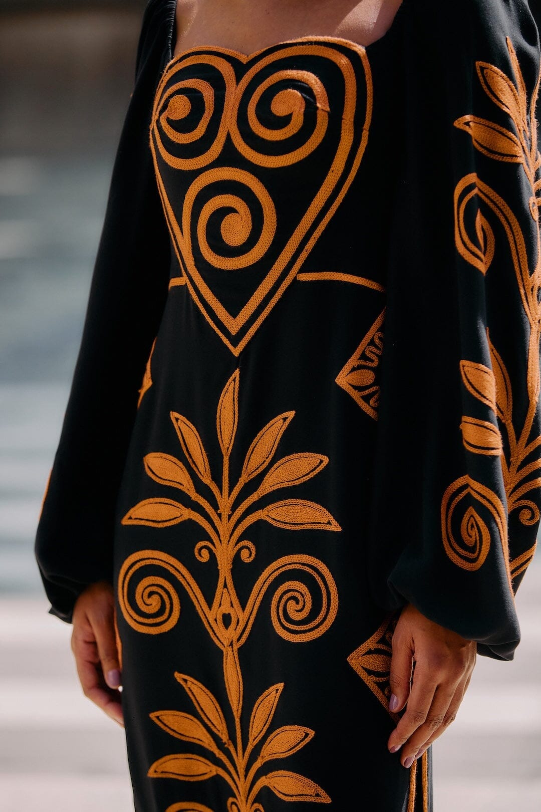 Black Cornely Ainika Embroidered Heart Midi Dress