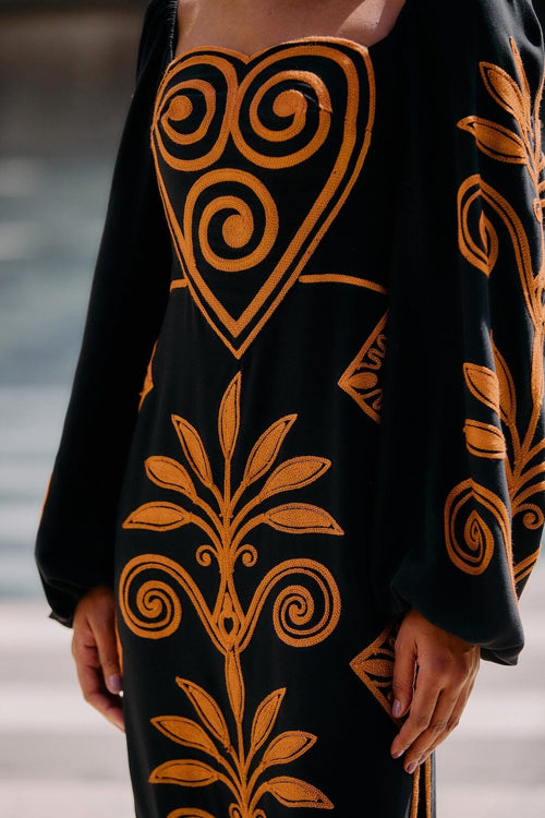 Black Cornely Ainika Embroidered Heart Midi Dress