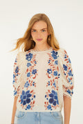 Sand Renata Floral 3d Puff Sleeve Blouse