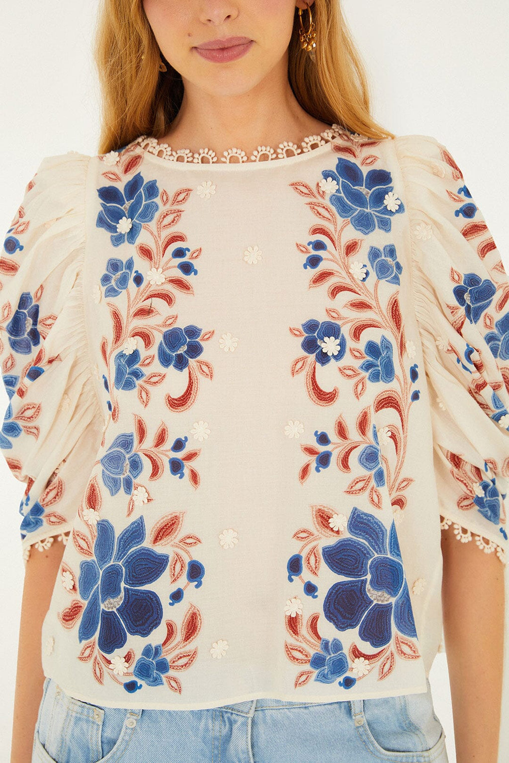 Sand Renata Floral 3d Puff Sleeve Blouse
