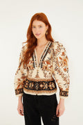 Sand Majestic Garden Lace Puff Sleeve Organic Cotton Blouse