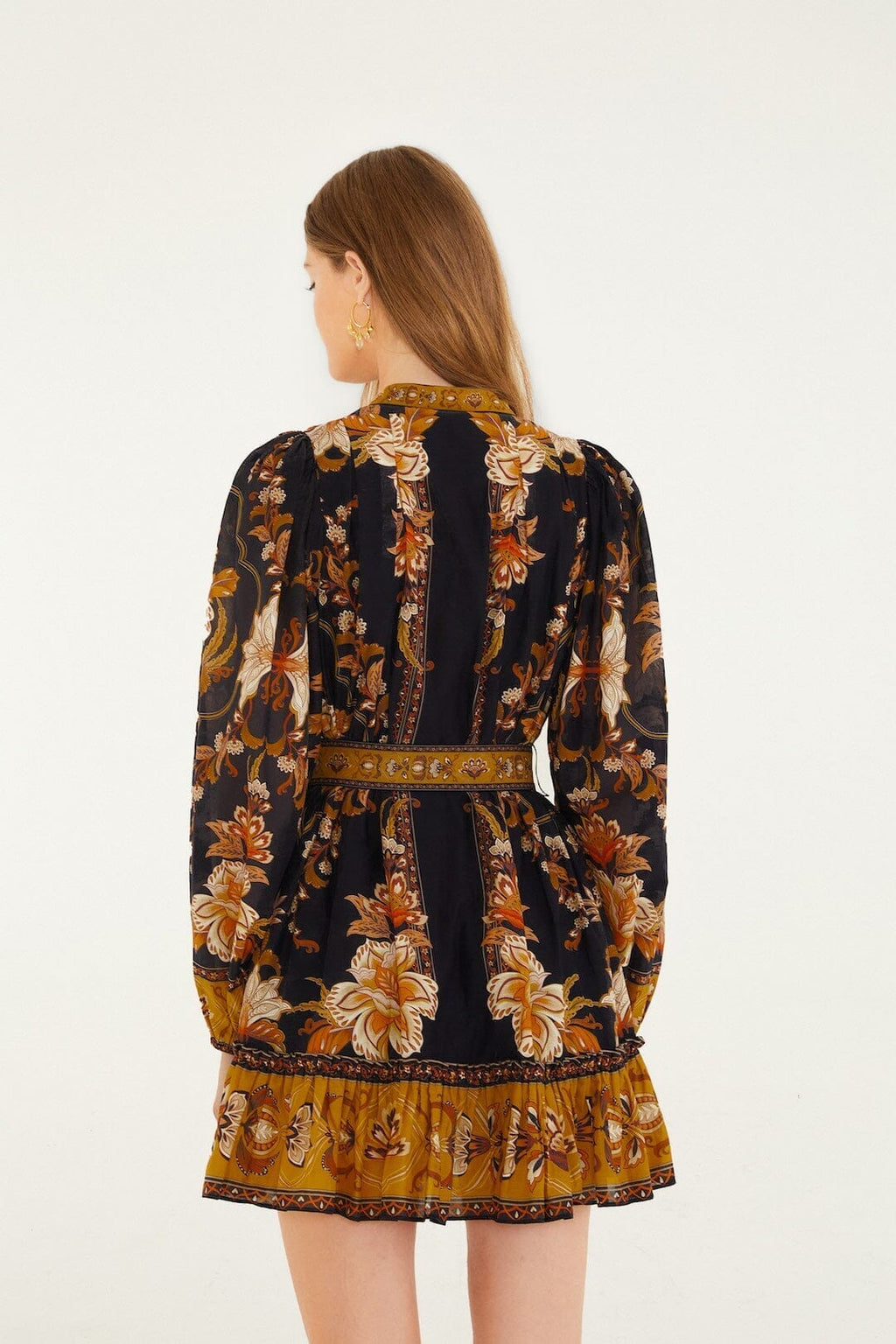 Black Majestic Garden Beaded Buckle Long Sleeve Mini Dress