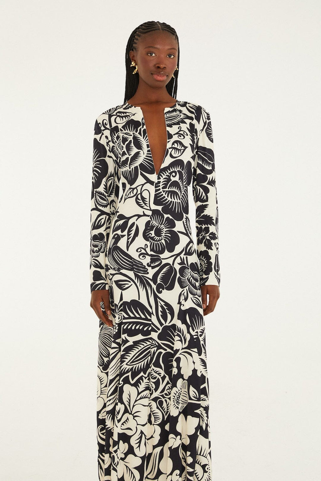 Off-White Cashews And Birds Lenzing™ Ecovero™ Viscose Maxi Dress
