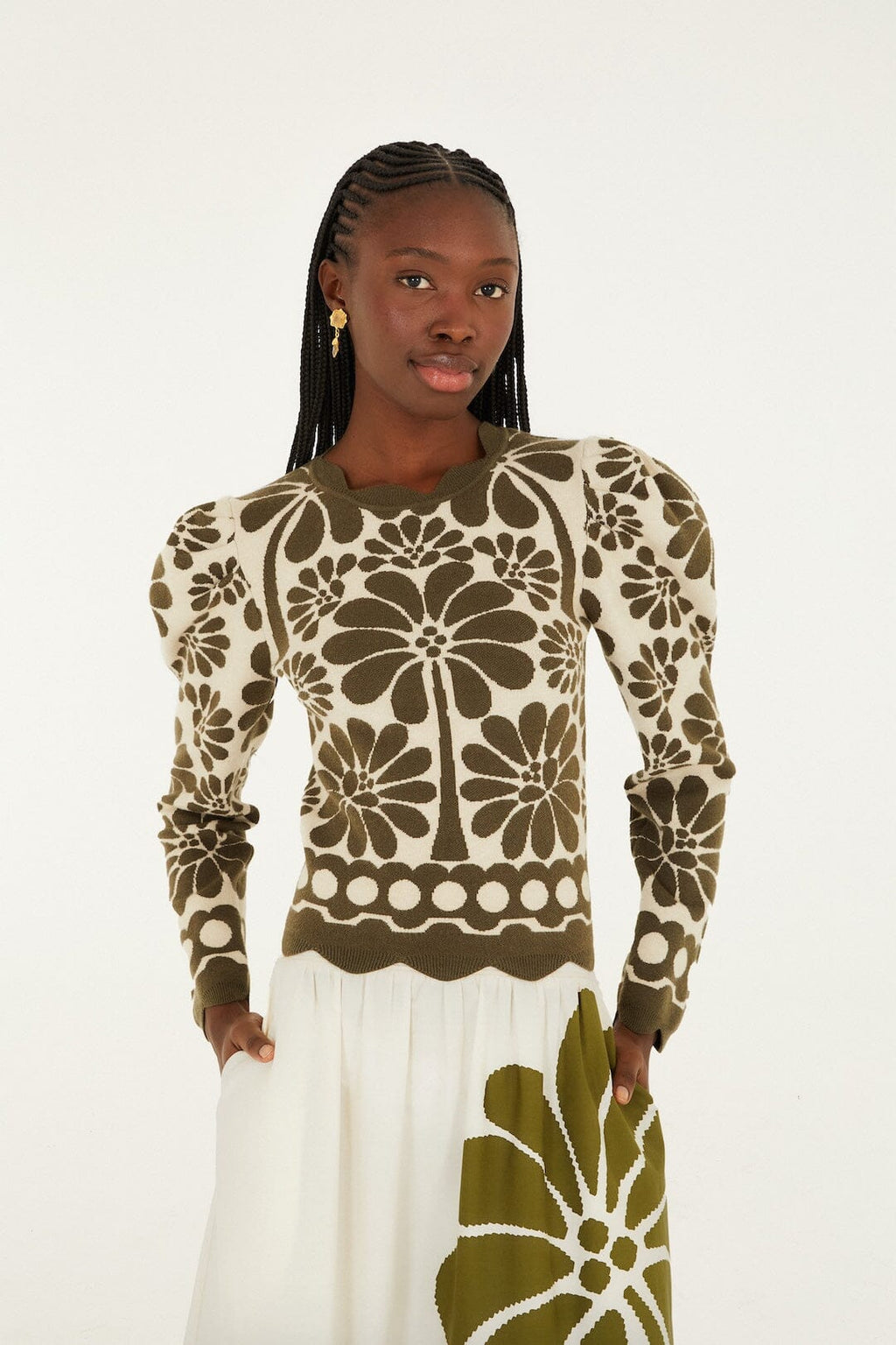 Green Palermo Puff Sleeve Knit Top