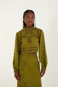 Green Majestic Garden Euroflax Premium Linen Richelieu Blouse