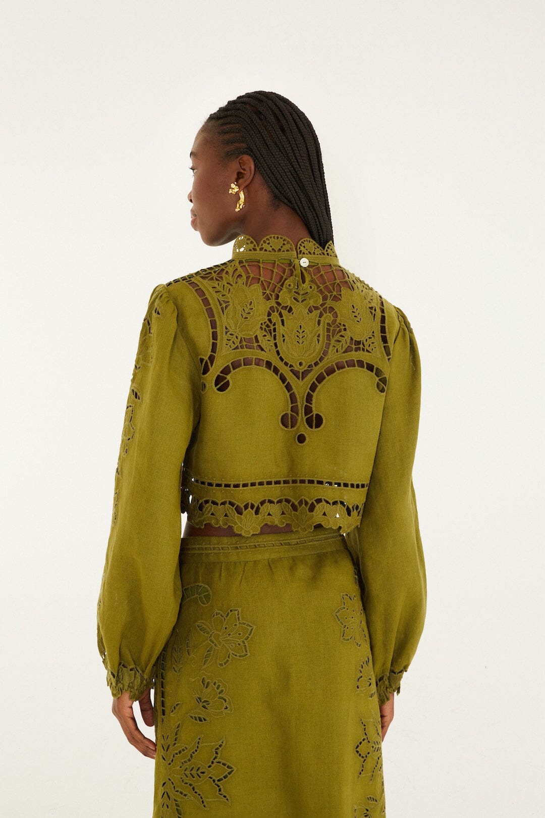 Green Majestic Garden Euroflax Premium Linen Richelieu Blouse