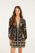 Black Rococo Flowers Lenzing™ Ecovero™ Viscose Mini Dress