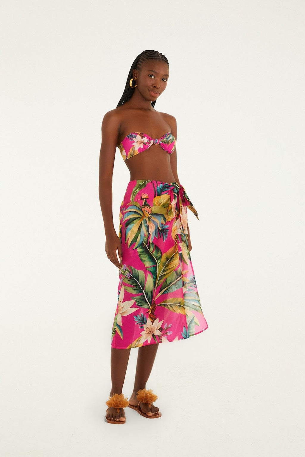 Pink Tropicalia Side Slit Midi Skirt
