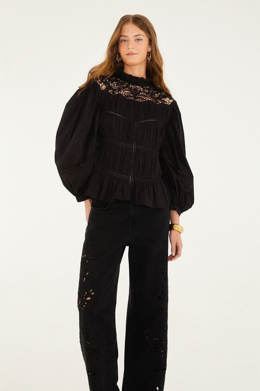 Black Cut-Out Richelieu Denim Pants