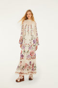Cream Rococo Flowers Lace Maxi Dress