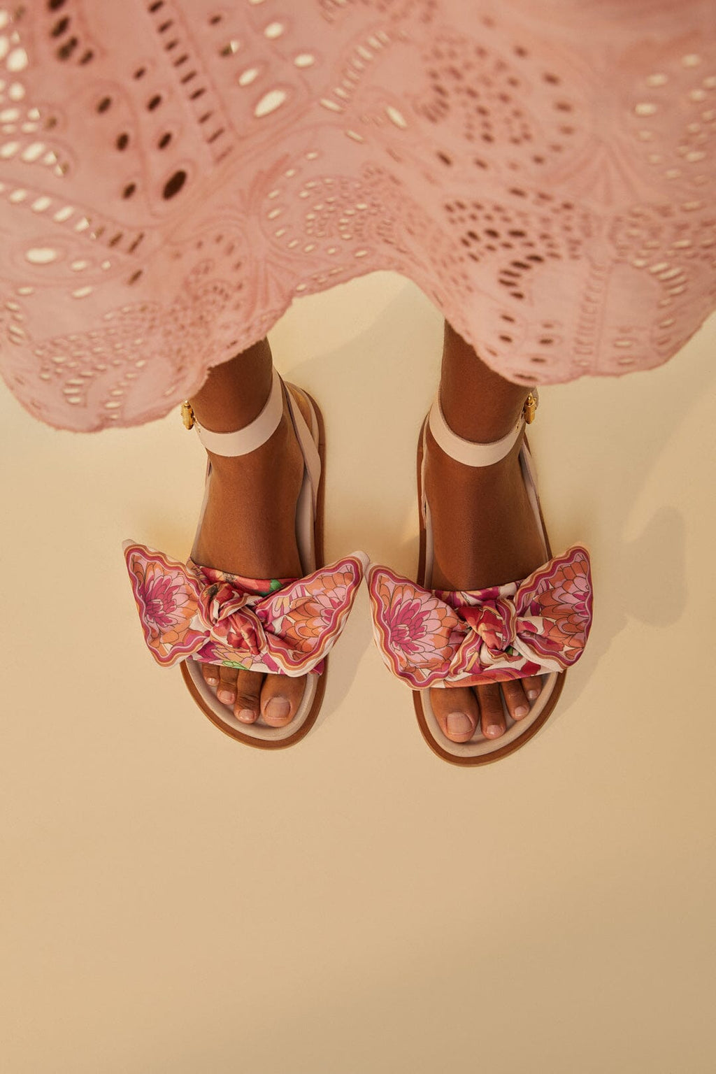 Beige Spring Affair Scarf Flat Sandal